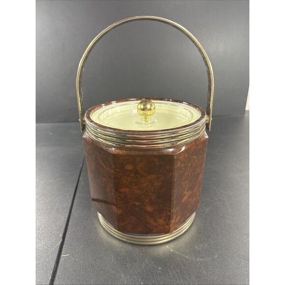 Unbranded Other - Vintage Mid Century Modern Bar Tortoise Shell Vinyl Ice Bucket Made In USA